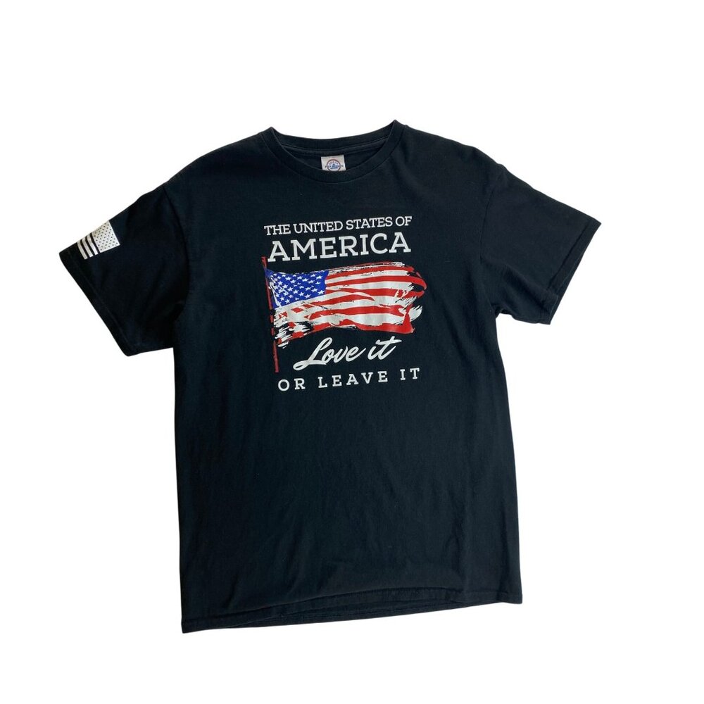 United States Of America "Love It Or Leave It" Black‎ T-Shirt Medium USA Patriot